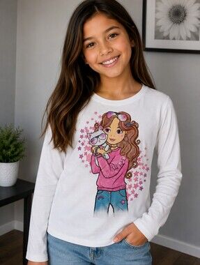 14-16 Girls Long Sleeve cat Tee